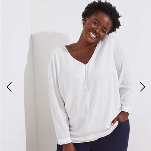 LOFT Plus White Dot, Button V-Neck Blouse